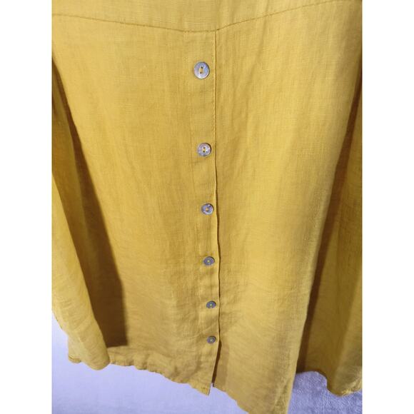 Terzo Millennio 100% Linen Tunic Top Women's Size M Yellow Short Sleeve Italy - Picture 4 of 15
